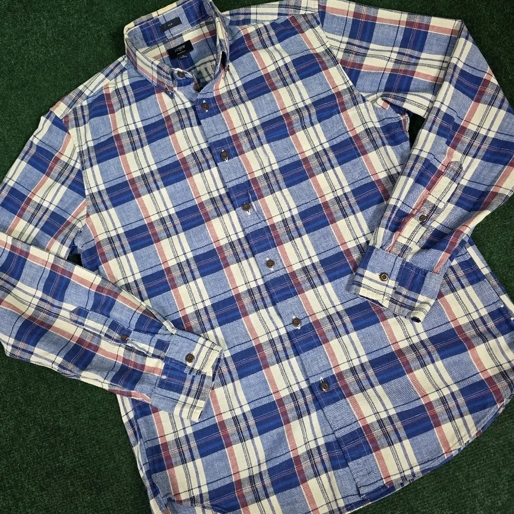 J. Crew | 100% Hand Spun Cotton Slim Fit Plaid Flannel Button Down Mens Shirt